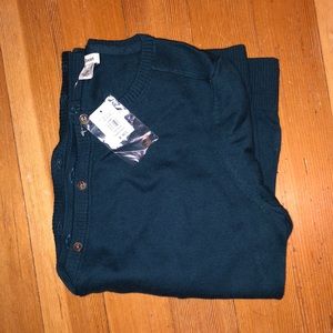 LL Bean Cotton/Cashmere Dark Teal Crewneck Cardigan